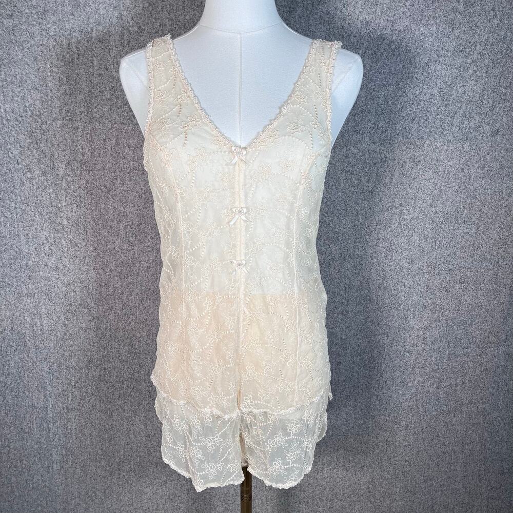 VTG EURO 90s Dainty Regency Romantic Womens Lingerie Sleepwear Set Size S